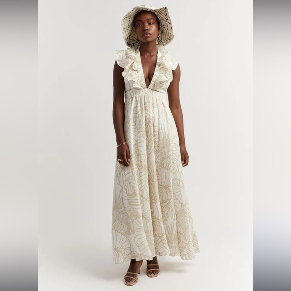 DISSH Malta White Palm Linen Dress - size 12, NWT